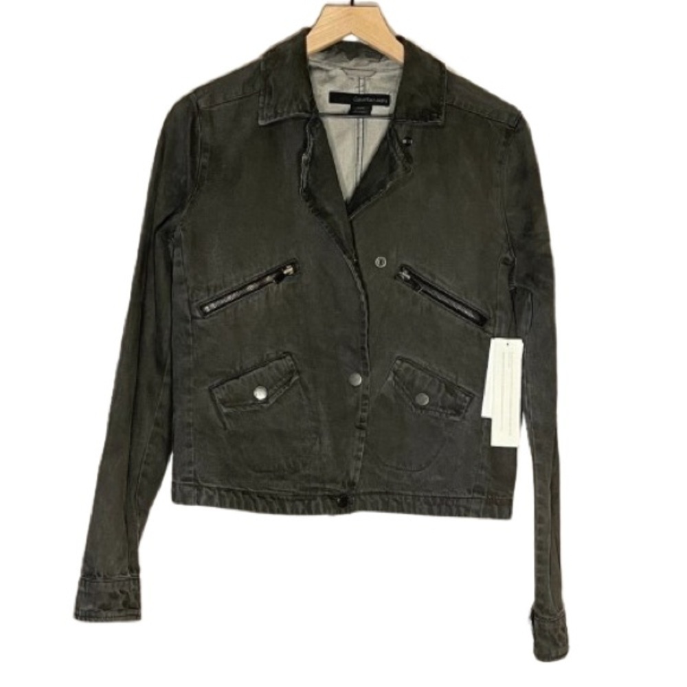 Women's S NWT Calvin Klein Faded Black Denim Jean Jacket Button Up